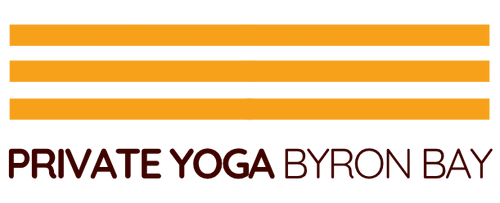 Logo of Private Yoga Byron Bay with three yellow stripes on a white background