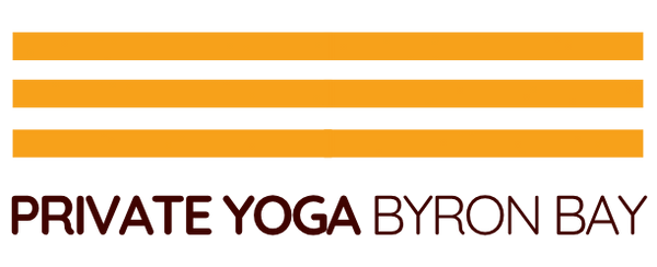 Logo of Private Yoga Byron Bay with three yellow stripes on a white background